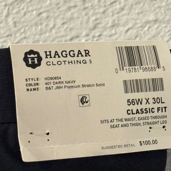 J.M. Haggar Big/Tall Pleated  Fit Dress Pants Dark Navy Hidden Expandable Waistb - Picture 4 of 11